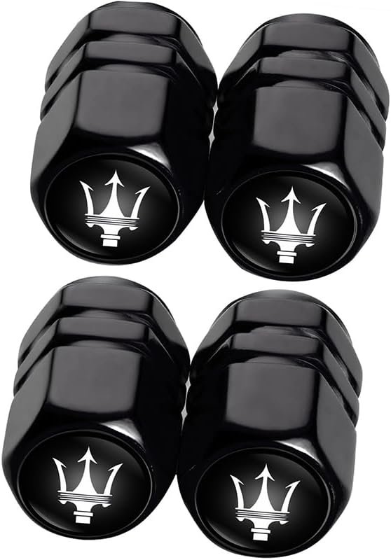 $10 Metal Auto Car Tire Valve Stem Caps Compatible with Maserati Quattroporte, Ghibli, Levante All Models Wheel Cap, Air Valve Caps Styling Decoration Accessories 4pcs, Large, Black)-maseti