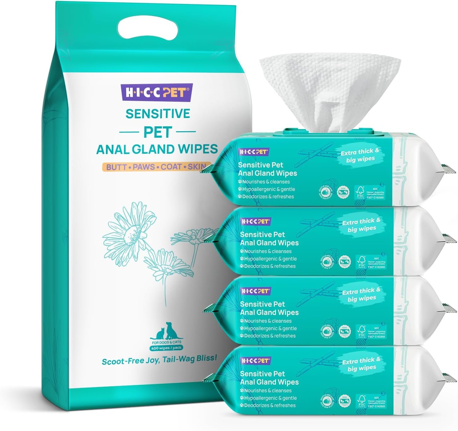 $47 HICC PET Wipes for Dog & Cat, Cleaning Deodorizing External Anal Area Wipes