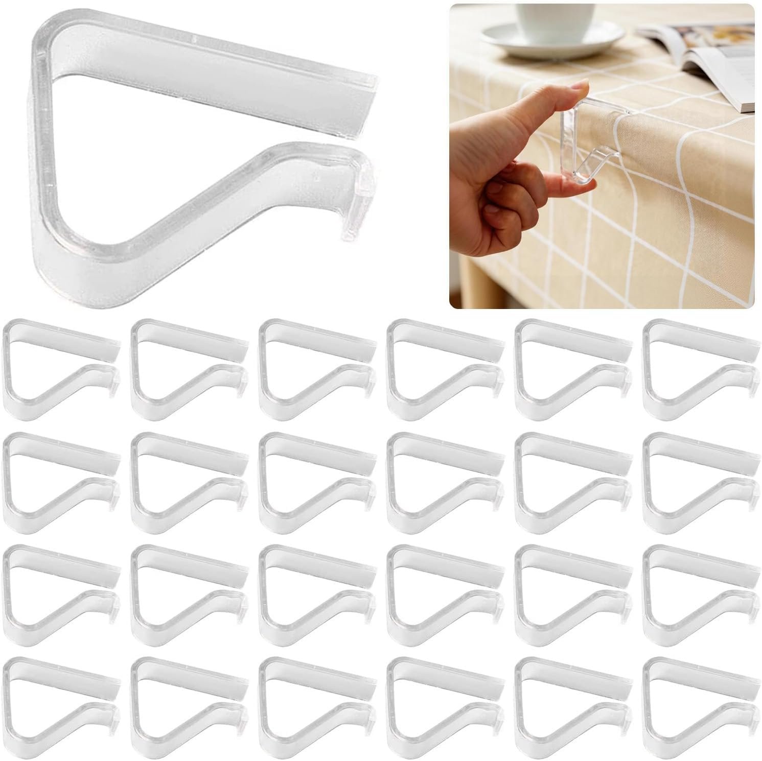 $10 24 Pieces Transparent Clear Tablecloth Clips, Plastic Table Cloth Clips Windproof Table Cover Holder Clamps Table Cloth Holder for Home Wedding Party Christmas Outdoor Indoor Picnic Camping(Large)