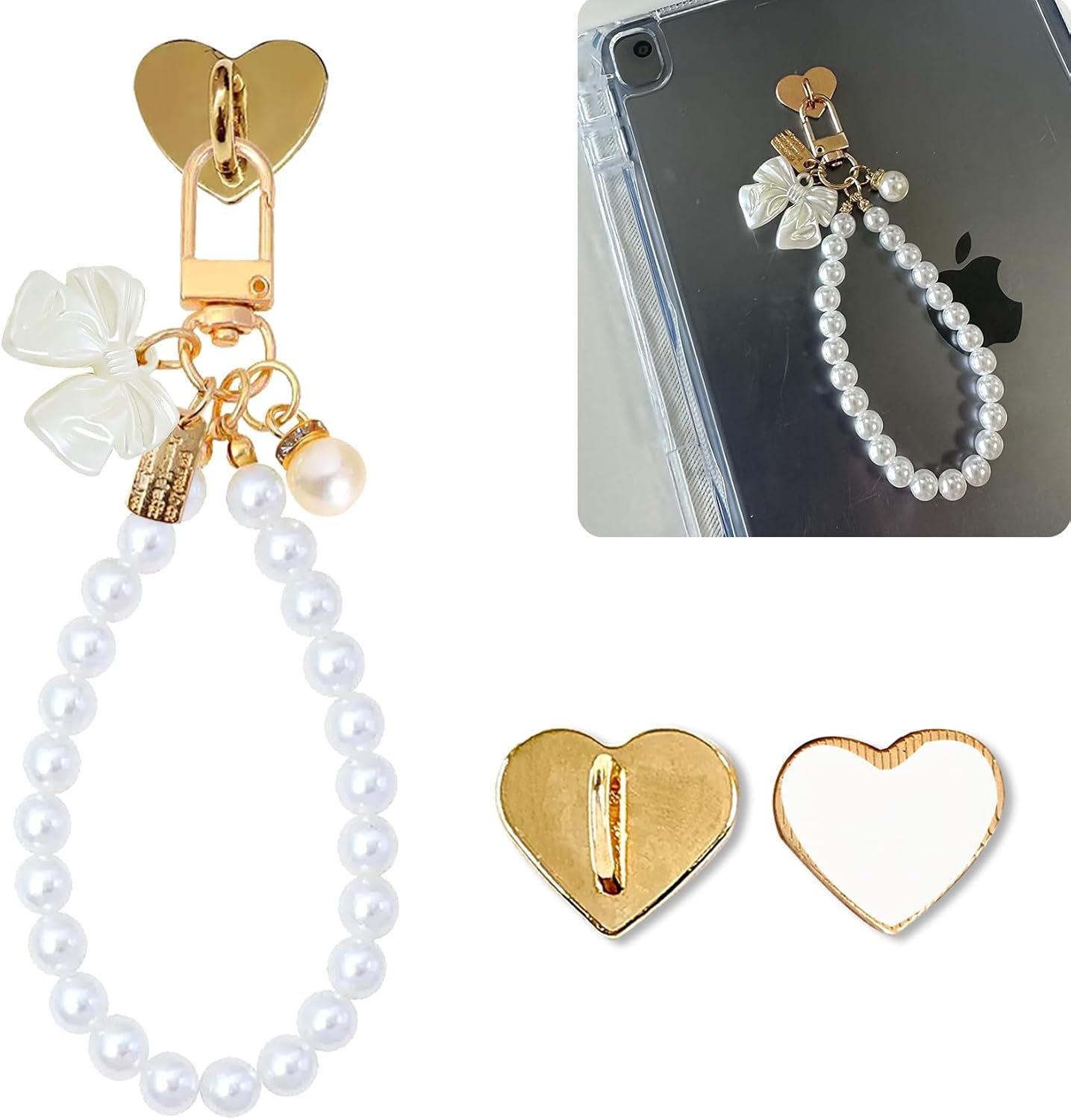 $5 Pearl Kindle Charms Chain for Booklover Women,Initial Letter Charm Keychain Kindle Bracelets Accessories,Gifts for Reader Booklovers,Charms for E-Reader Phone iPad AirPod Handba