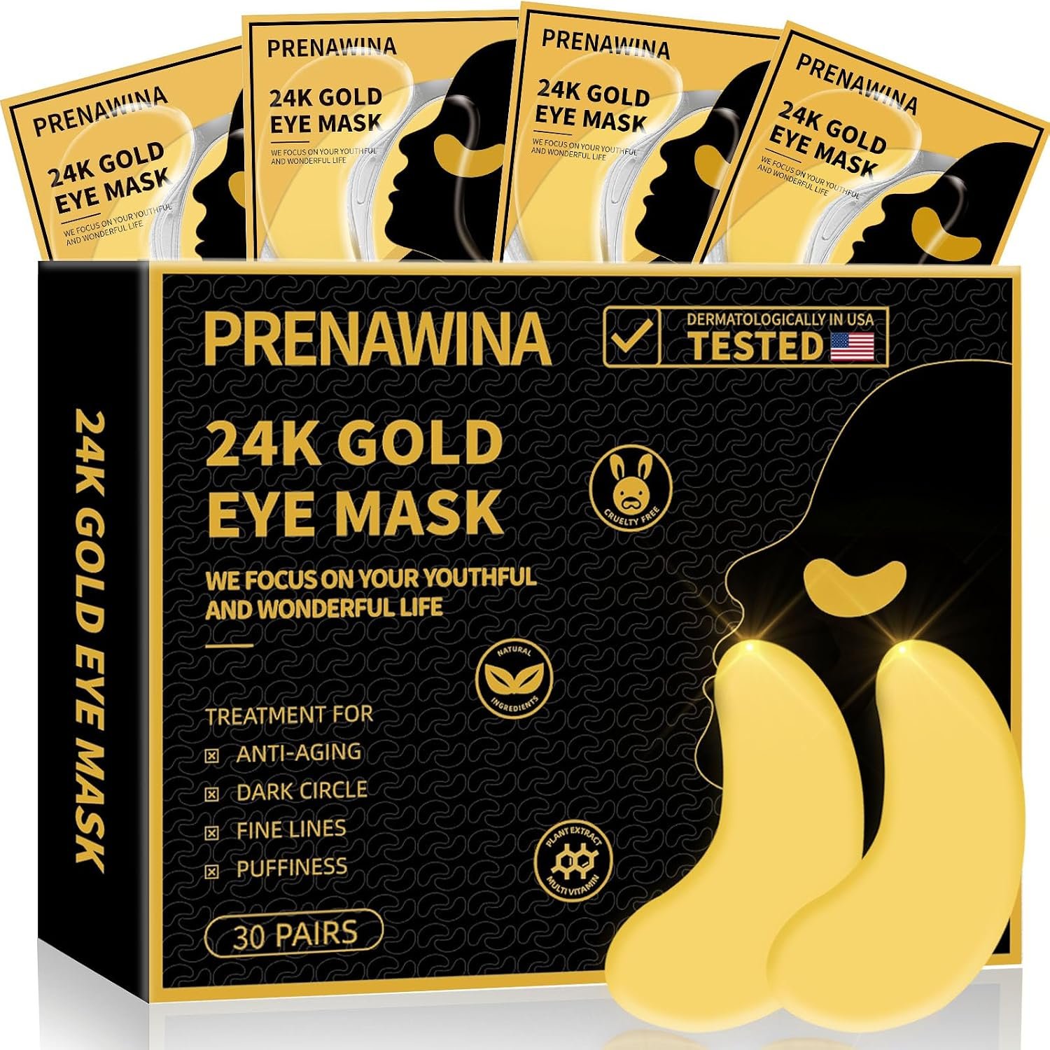 $10 Under Eye Patches for Puffy Eyes Treatment 30 Pairs, 24K Gold Under Eye Masks for Dark Circles and Puffiness, Eye Gel Pads w/ Collagen, Sodium Hyaluronate, Rose Essence for Eye Bags Treatment