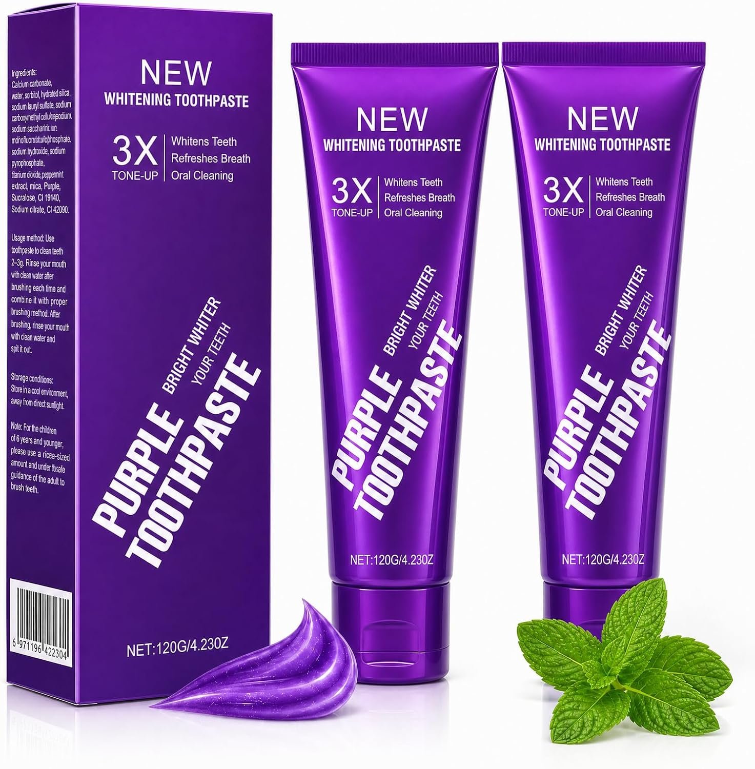$26 Teeth Whitening Purple Toothpaste, 3X Whitening Formula for Bright Smile,Enamel Safe, Sensitive Teeth Friendly, Fluoride Toothpaste with Fresh Breath for Coffee Tea Stains. (Pack of 2pcs)