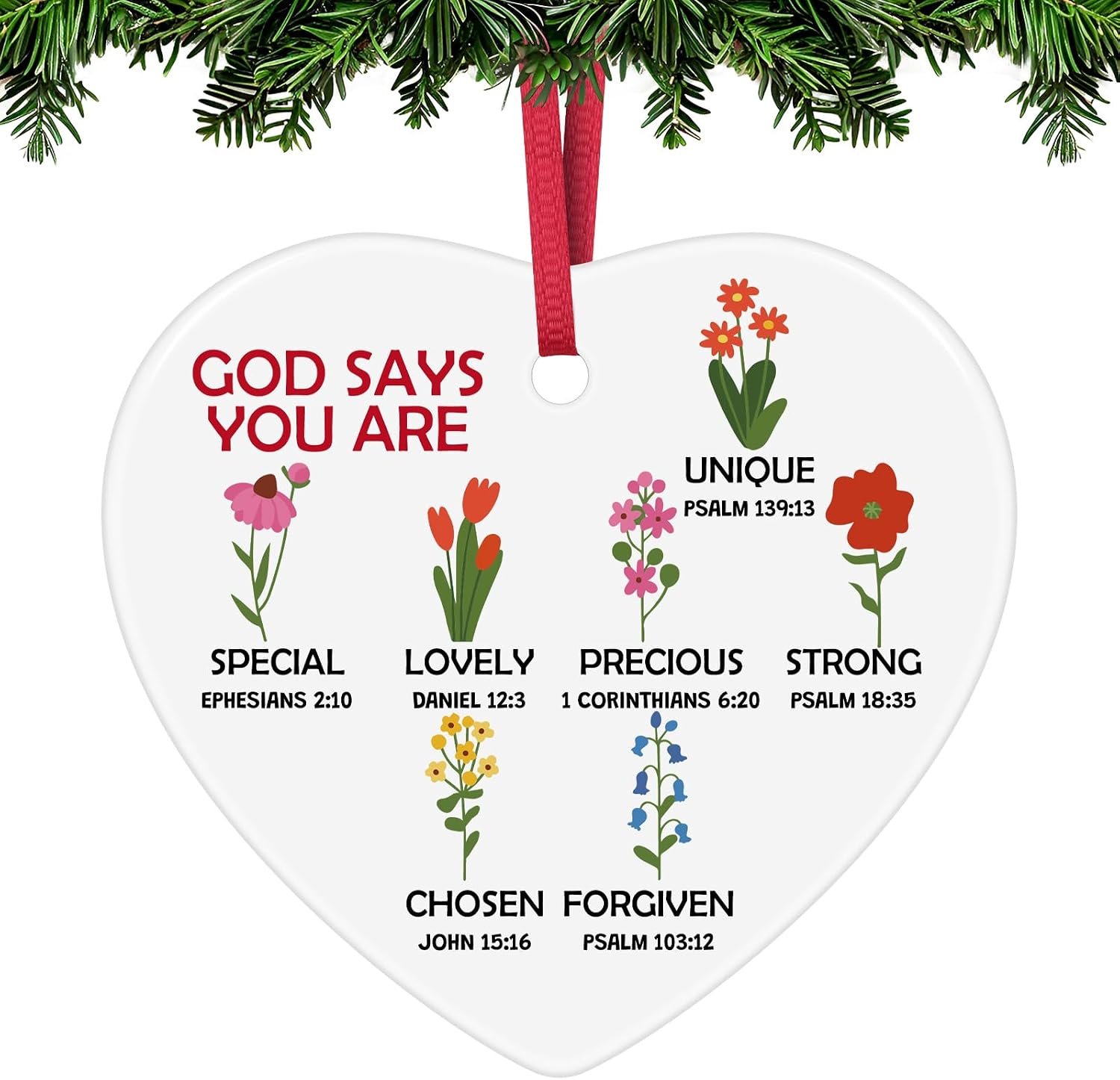 $4 Christian Christmas Ornaments Religious Gifts for Women Faith Based Inspirational Encouragement Motivational Christmas Tree Ceramic Ornaments Religious Christian Gift for Family Friend Sister