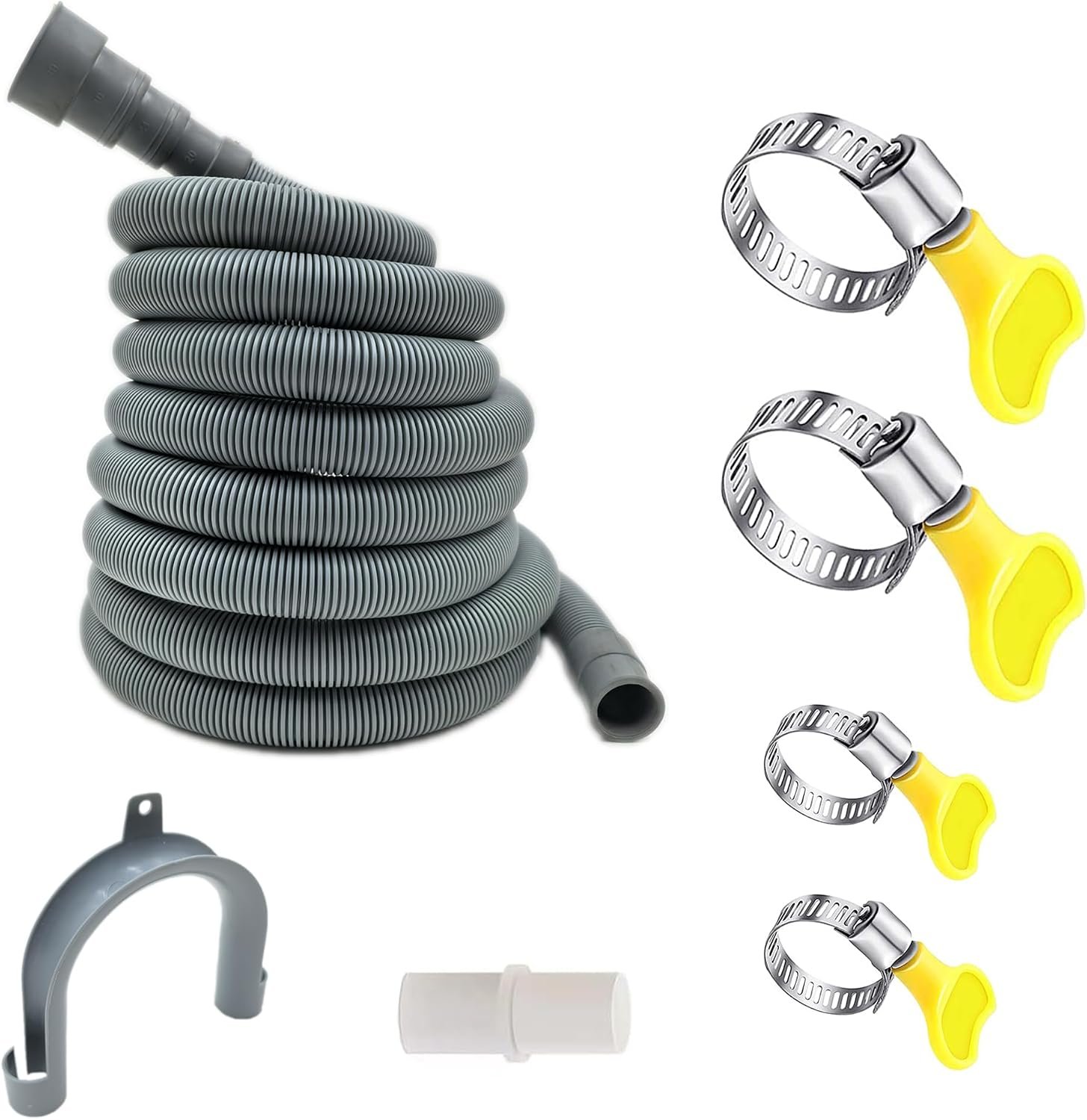 $18 HLMOptimo 16 Feet Universal Washing Machine Drain Hose Flexible Dishwasher Drain Hose Extension Kits Corrugated Washer Hose w/ 1 Adapter 4 Clamps 1 U-Bend Holder