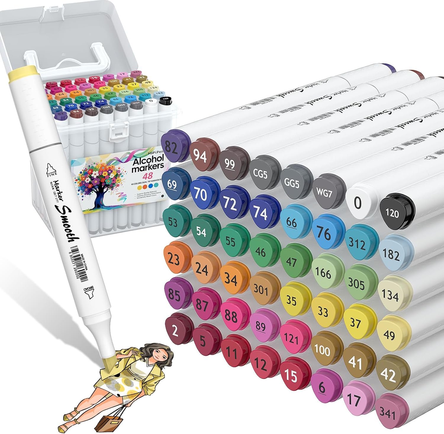 $20 Alcohol Markers, 48 Colors Dual Tip Art Coloring Markers for Adult Coloring Books, Drawing, Sketching, Painting Supplies, Alcohol Based with Carrying Case