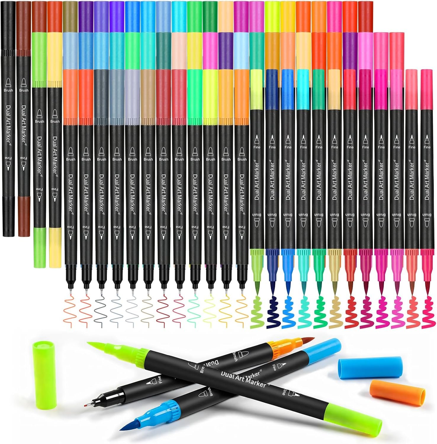$20 72 Markers For Adult Coloring Books, Dual Brush Marker Pens, Fine Tip Color Markers For Drawing Art Supplies Kit And School Supplies