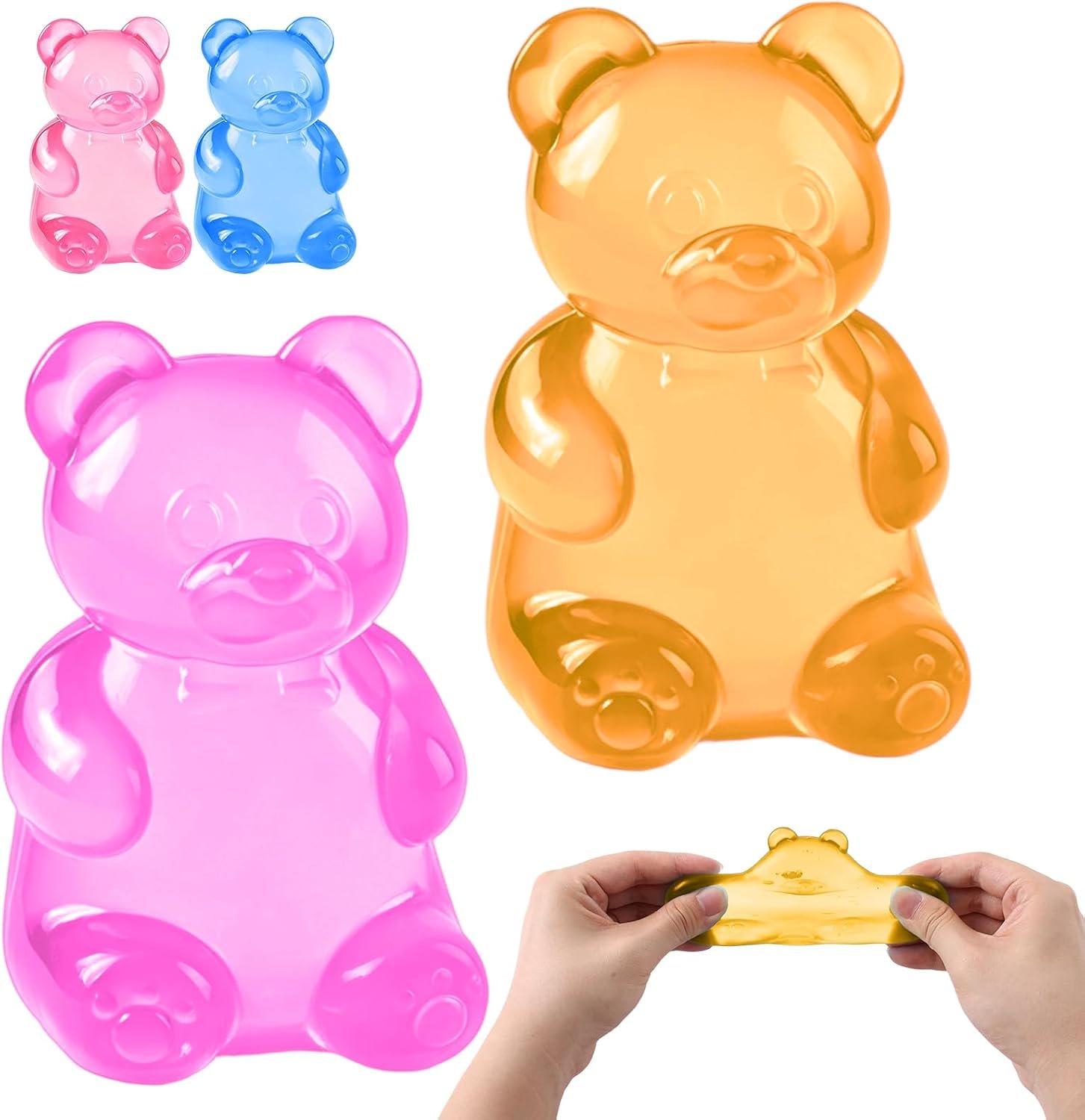 $10 Stress Bear Squishy Balls, Bear Squishy Stress Relief Squeeze Balls, Gummy Bear Squishy for Valentines Day Gifts Birthday Gifts Party Favors (Orange + Purple)
