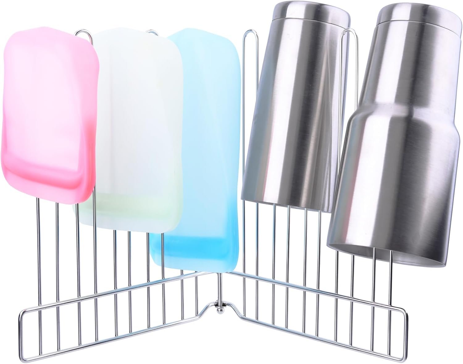 $13 Reusable Drying Rack, Foldable Freezer Bag Dryer, SUS304 Stainless Steel Stand for Gallon, Quart, Sandwich, Snack Bags