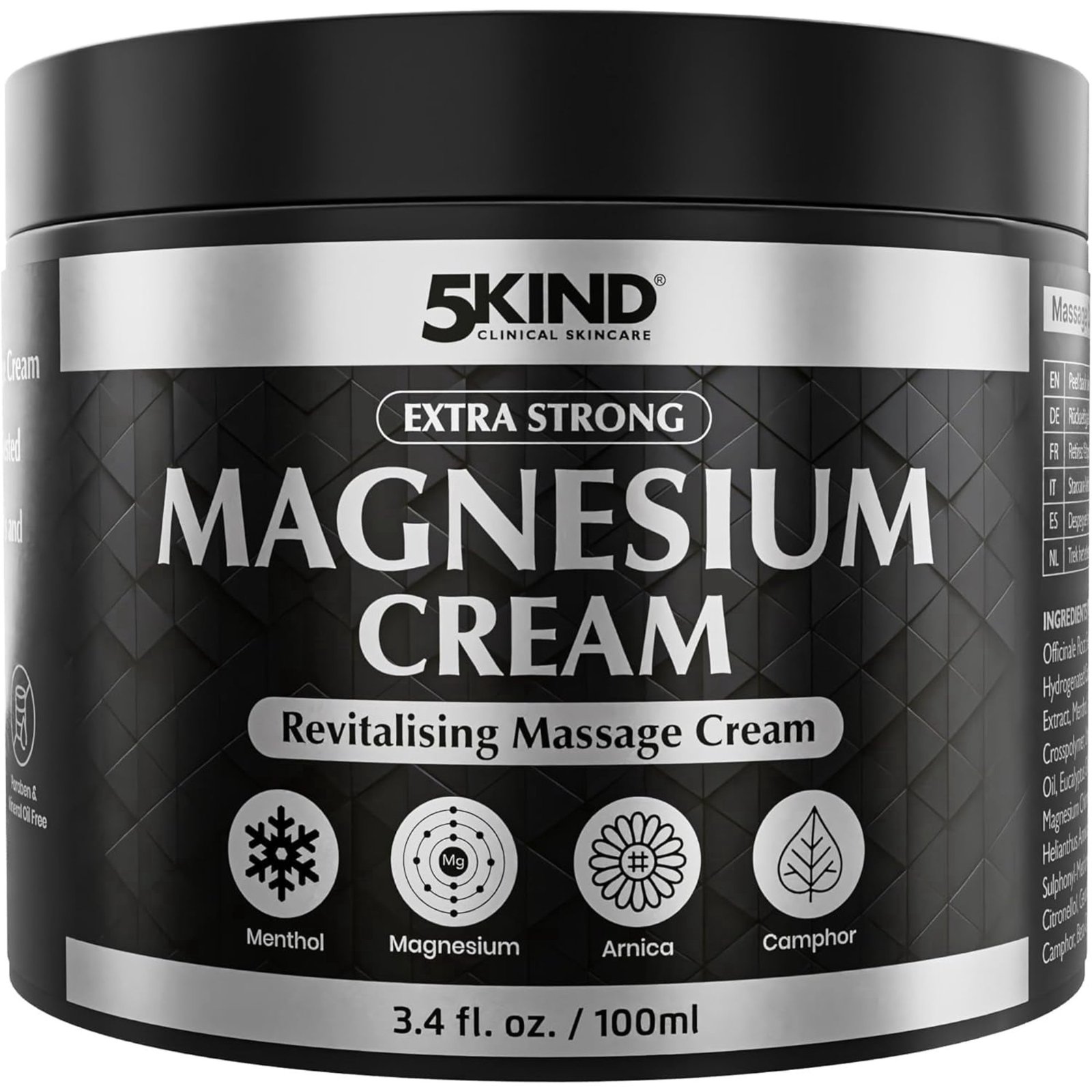 $15 5Kind Extra Strong Magnesium Cream 3.4 fl oz - Magnesium Rub for Muscles, Joints, Lower Back, Knee, Neck, Shoulder, Hip & Feet