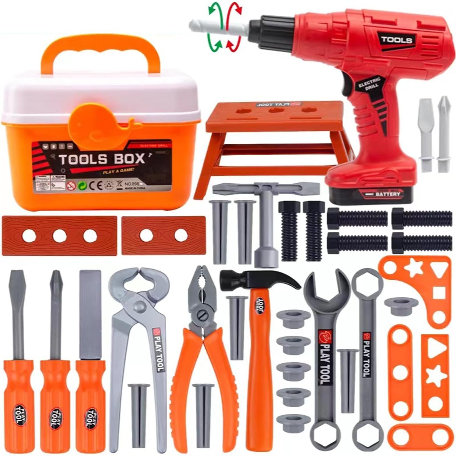 $24 Kids Tool Set, 42 Pcs Electric Screwdriver Toy Tool Box, Construction Toys