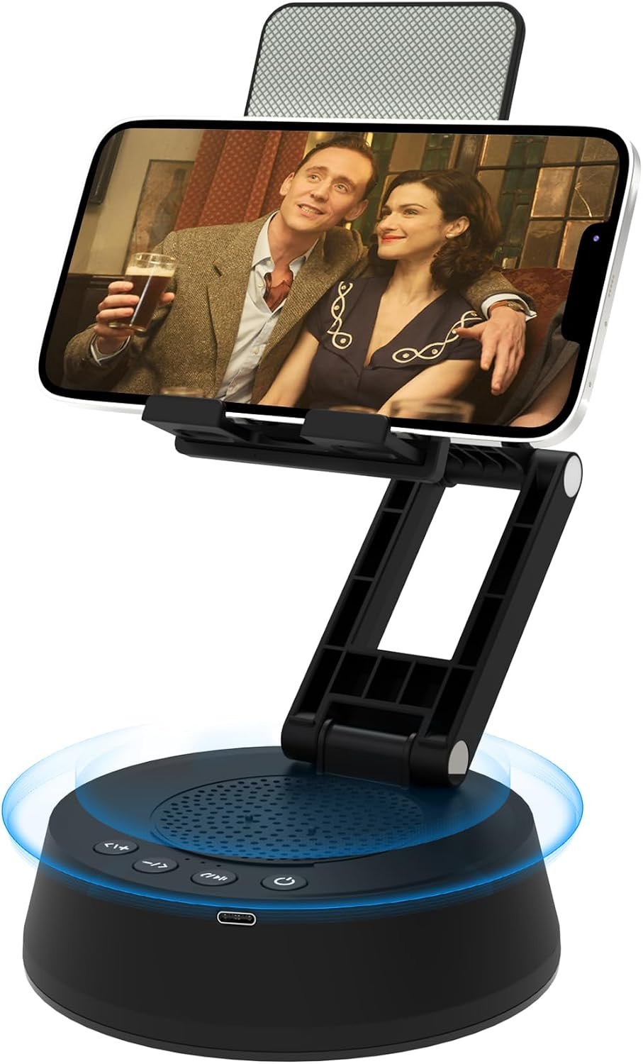 $25 Cell Phone Stand with Wireless Bluetooth Speaker,Adjustable Height and Angle Phone Stand for Desk, HD Stereo Sound & Anti-Slip Base Phone Holder Speaker Compatible with iPhone,Gifts for Men Women