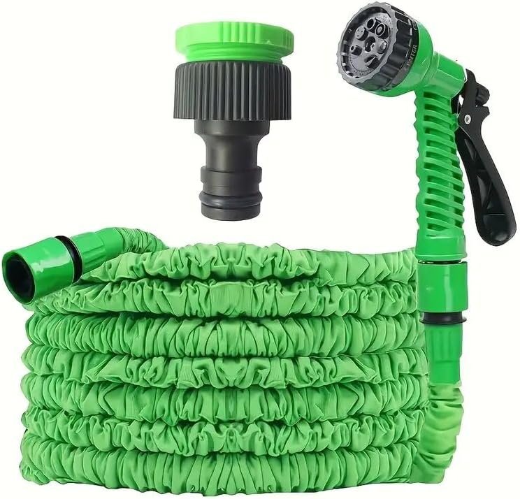 $30 Expandable 100ft Garden Hose, Flexible Magic Hose with 3/4" and 1/2" Fittings with 7 Function Nozzle and Water Saving Design for Garden, Car, Pets (Green)