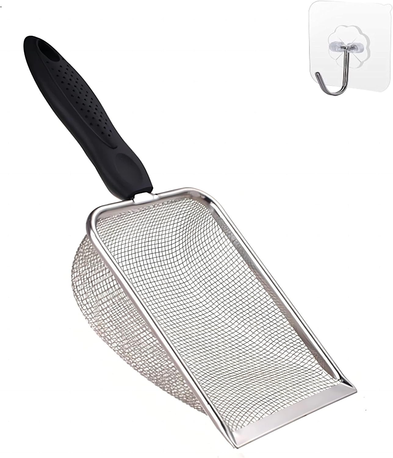 $10 Cat Litter Scoop Stainless Steel Mesh Scooper Long Handle Deep Shovel Non-Stick Coated Metal Litter Scoop for Litter Box Kitten Pooper Lifter (Hole:3.8mm/Regular Cat Litter Scoop)