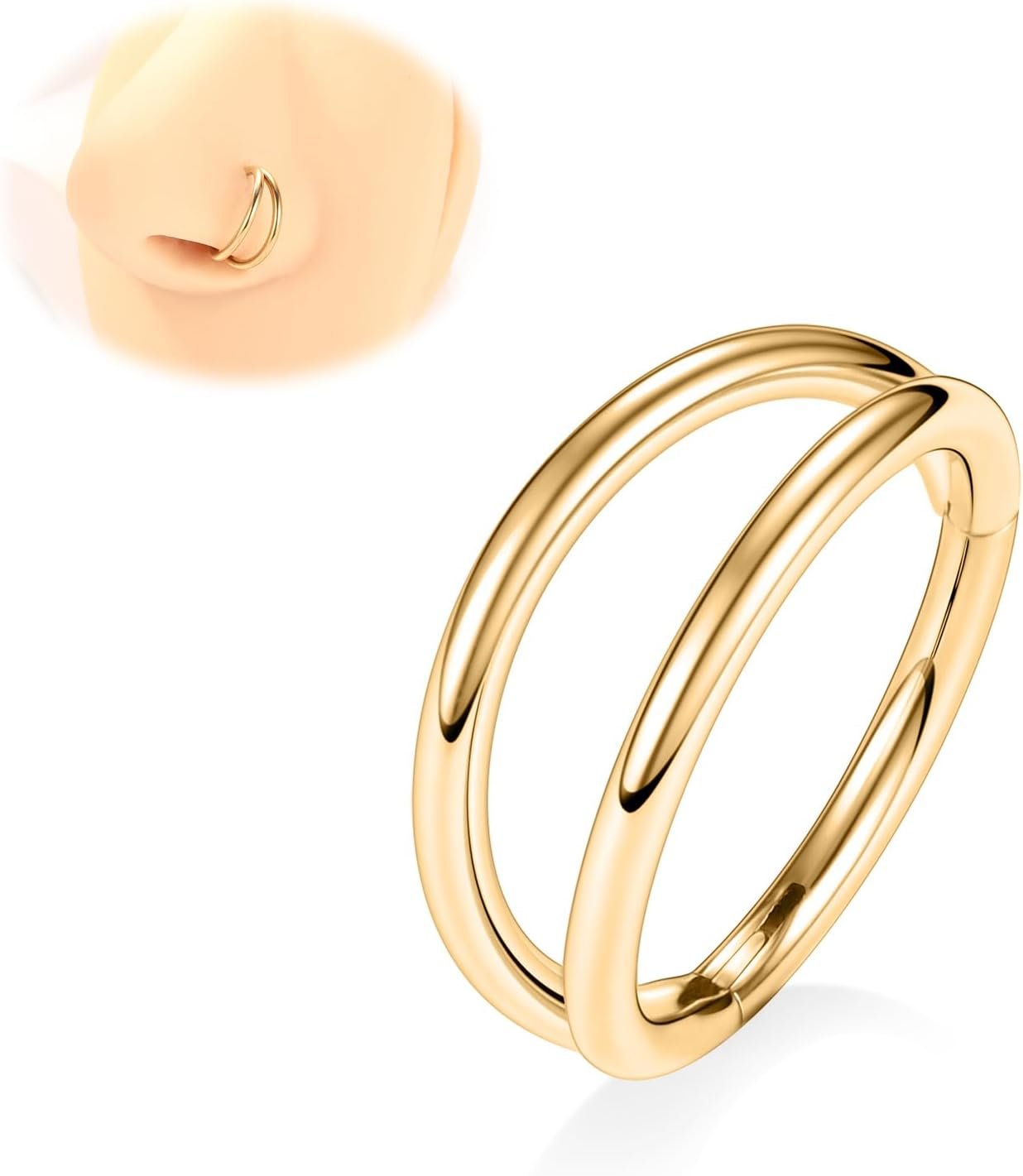 $6 AROWRO Helix Rook Lobe Earrings Septum Hoop Gold 18G 316L Surgical Steel 9mm Double Open Stacked Cartilage Tragus Daith Piercing Jewelry