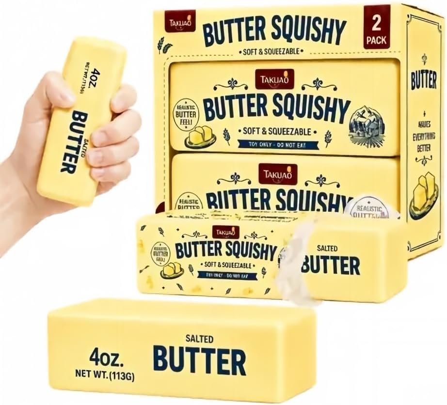 $12 2PCS Butter Squishy Slow Rising Butter Squishy Toy, Realistic Food Fidget Toys for Adults, Soft PU Material, Sensory Anxiety Relief & Focus Aid, Portable 5.5 Inch Squishy Butter for Office & Home
