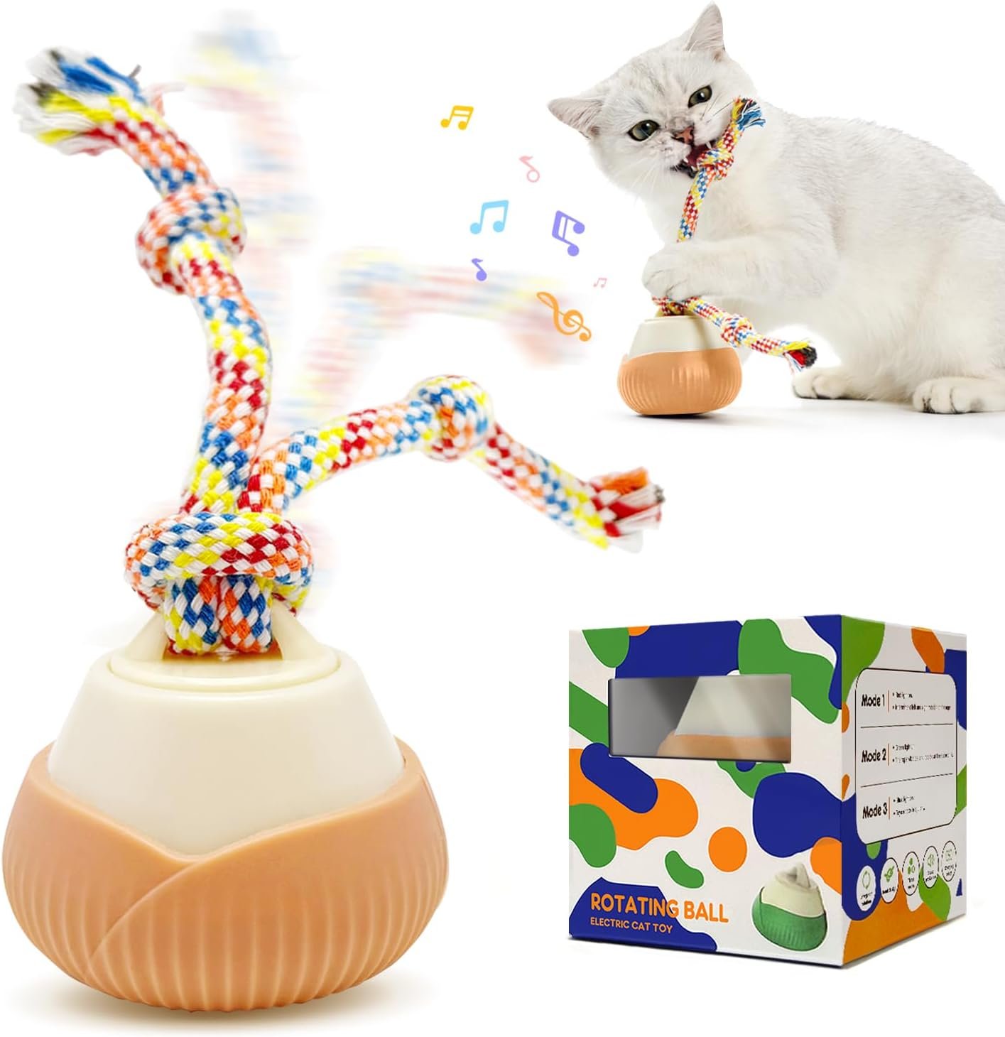 $20 Interactive Cat Toy, 360 Rotating Automatic Moving cat Toys, Voice Recordable Auto Rolling Pet Toy with LED Sound & Music, Rechargeable Interactive Cat Toys for Indoor Cats & Small Dogs (Orange)