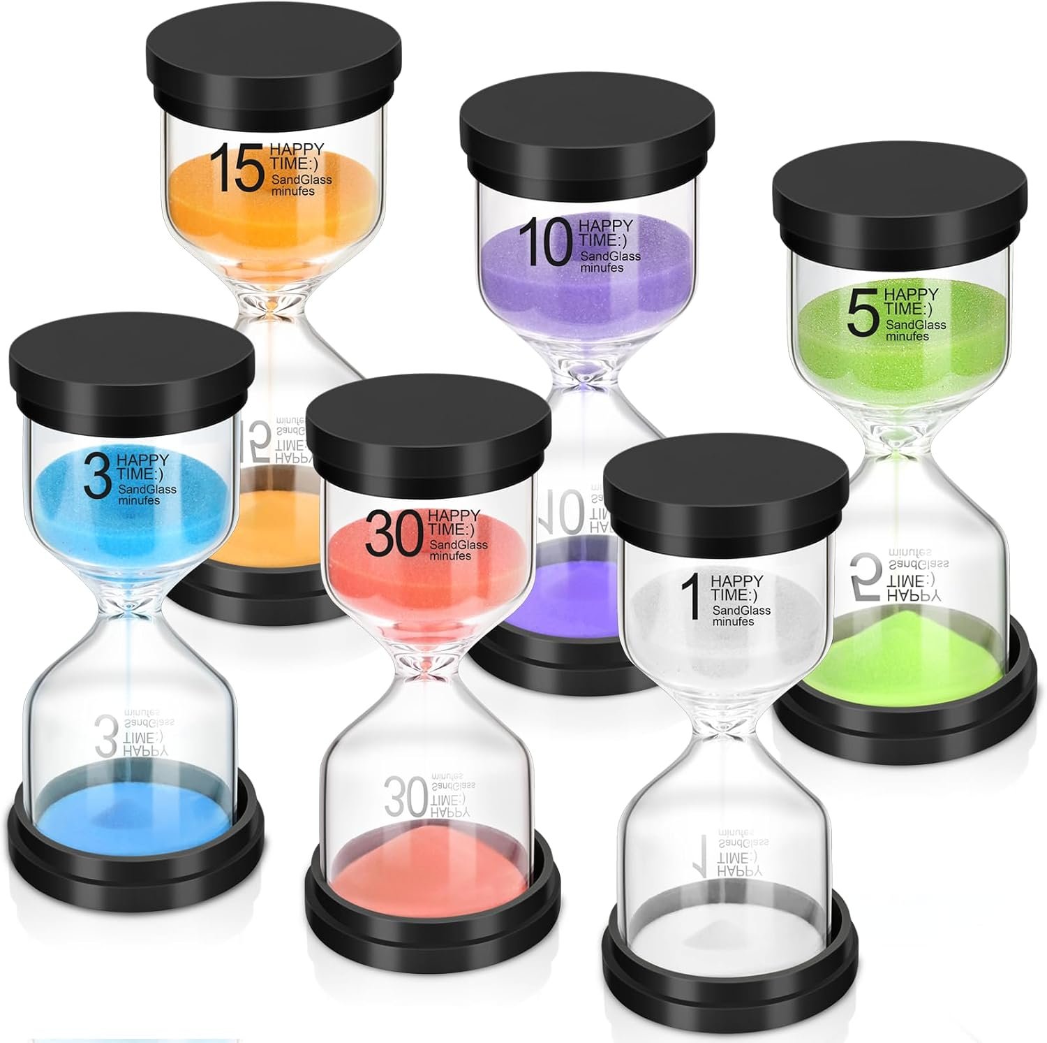$17 Sand Timer Set, 6 Colors Hourglass Sand Timers 1/3/5/10/15/30 Minutes Sandglass Timers Sand Clock Timer for Classroom Games Home Office Decor Cooking with Protective Cover, 6 Pack