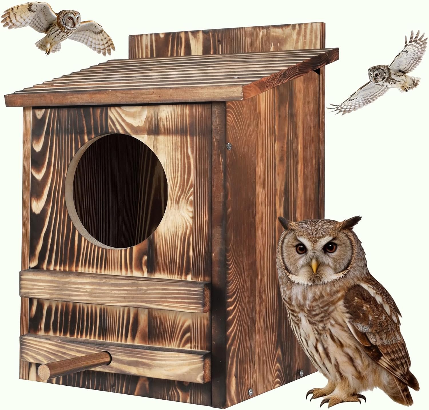 $40 Elyza Owl Houses for Outdoors, Carbonized Cedar Wood Owl Nesting Boxes for Outside, Large 16.1" Weatherproof Owl House Kit with Ventilated Design, Ideal Habitat for Screech, Barn, and Saw-whet Owls