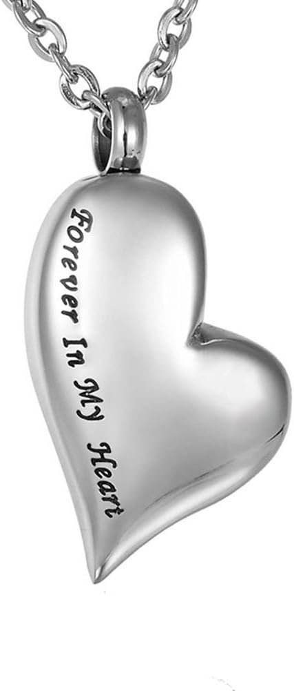 $20 TTVOVO Cremation Urn Necklace for Ashes Memorial Keepsake Ashes Holder Forever in My Heart Carved Locket Charm Pendant Necklace for Men Women Stainless Steel Remembrance Bereavement Waterproof Jewelry