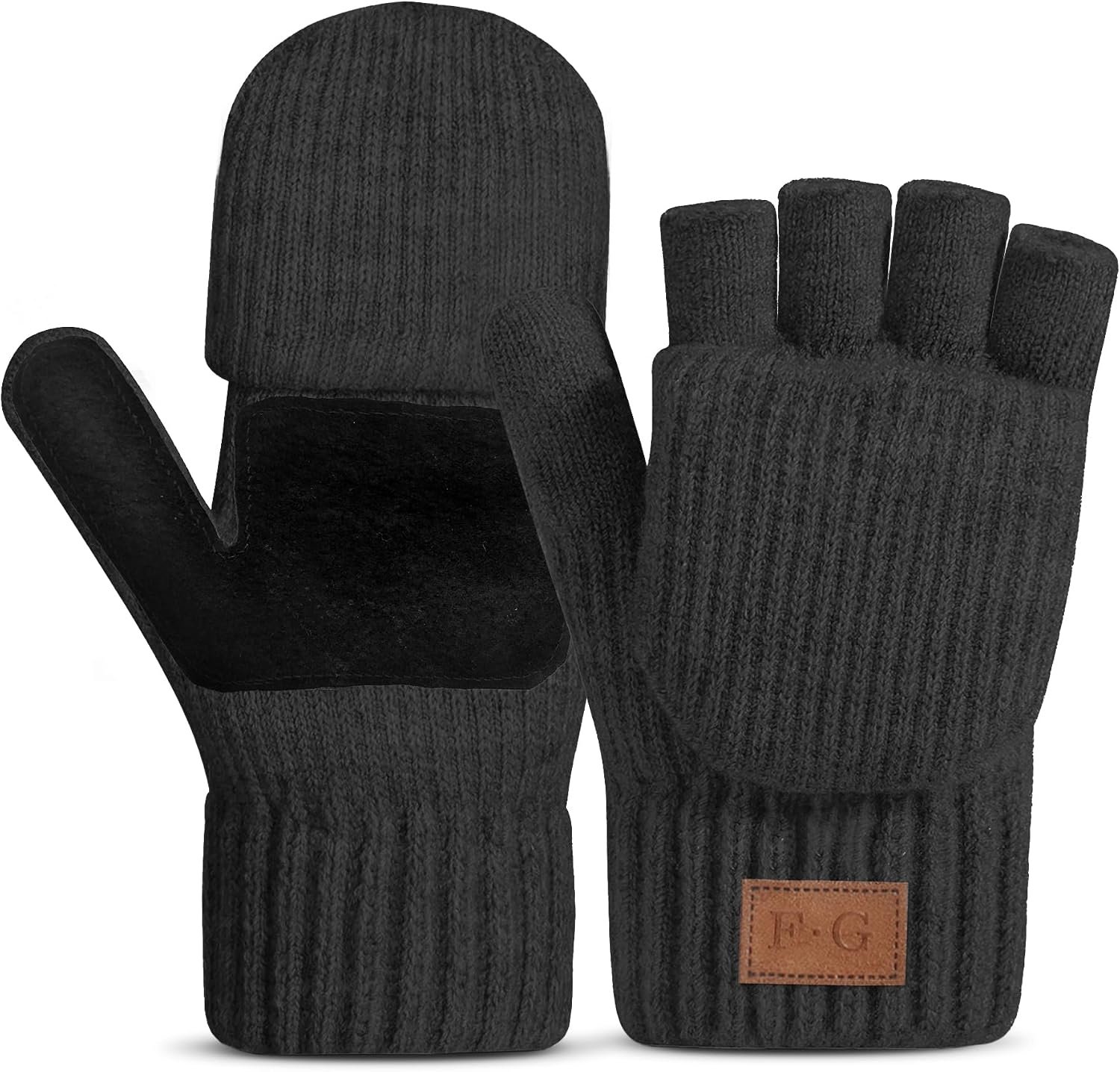 $11 Winter Thermal Fingerless Gloves Mittens, Knitted Convertible Mittens Flap, Warm Gloves for Women and Men