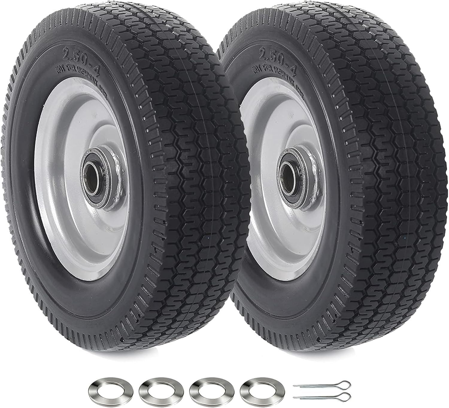 $35 AR-PRO (2-Pack) 8-Inch Solid Wheel Replacement - 2.50-4" Flat Free Tire and Wheel with 5/8 extra 3/4 Bearings and 2.2" Offset Hub - Compatible with Hand Truck, Generator, Gorilla Carts