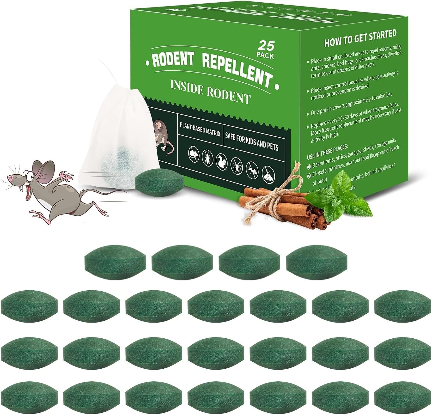 $30 Mouse Repellent Tablets, Peppermint Oil Rodent Repellent (25 Pack)