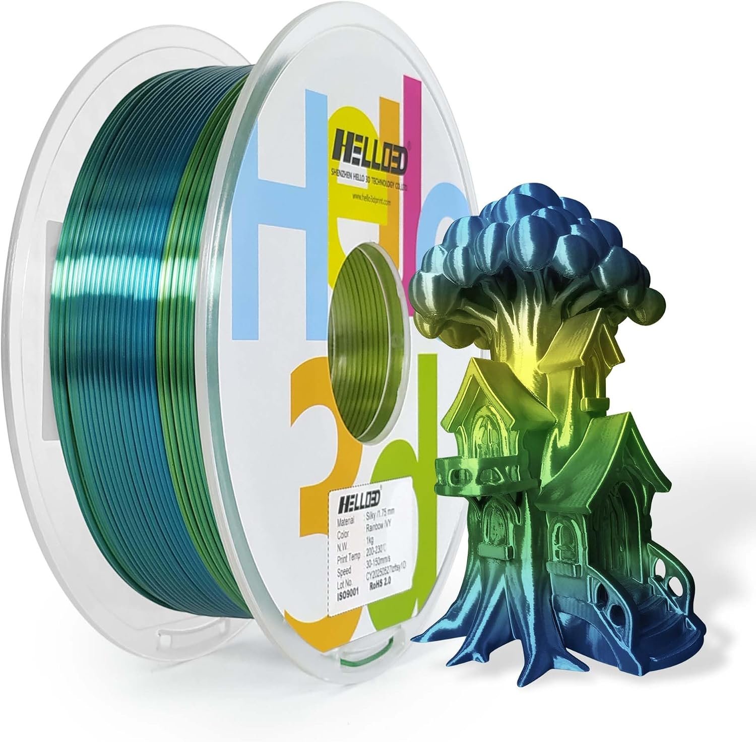 $18 HELLO3D Silk Rainbow PLA Filament 1.75mm 1KG Gradient 3D Printer Filament