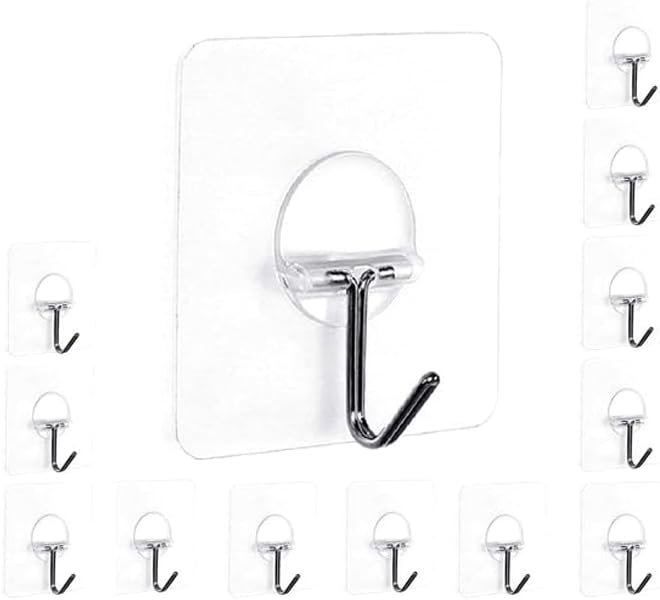 $4 Easenest Adhesive Wall Hooks Bathroom Kitchen 12 Packs Heavy Duty Nail Free Sticky Hangers with Stainless Hooks Utility Towel Bath Ceiling Hooks