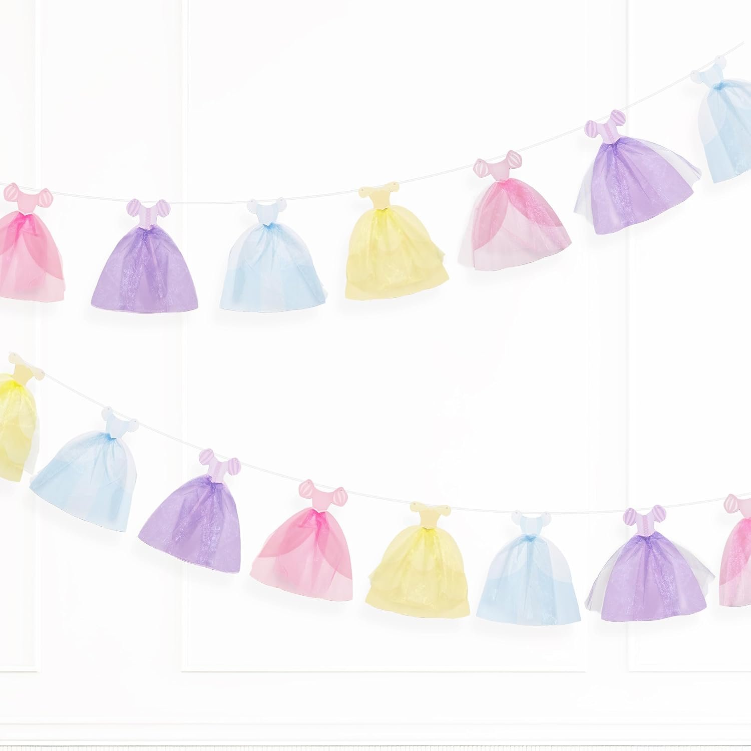 $13 Cheerland Princess Party Banner Ball Gown Hanging Pastel Bunting Dress Garland Royal Theme Decorations 3D Cutouts for Baby Shower Classroom Storybook Castle 1st Birthday Party Decor Supplies 2pcs