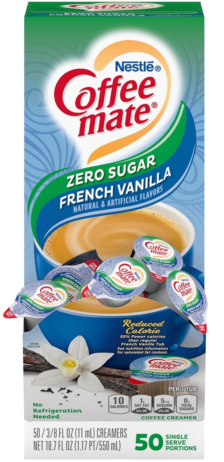 $13 Nestle Coffee mate Coffee Creamer, Sugar Free French Vanilla, Liquid Creamer Singles, Non Dairy, No Refrigeration, Box of 50 Singles