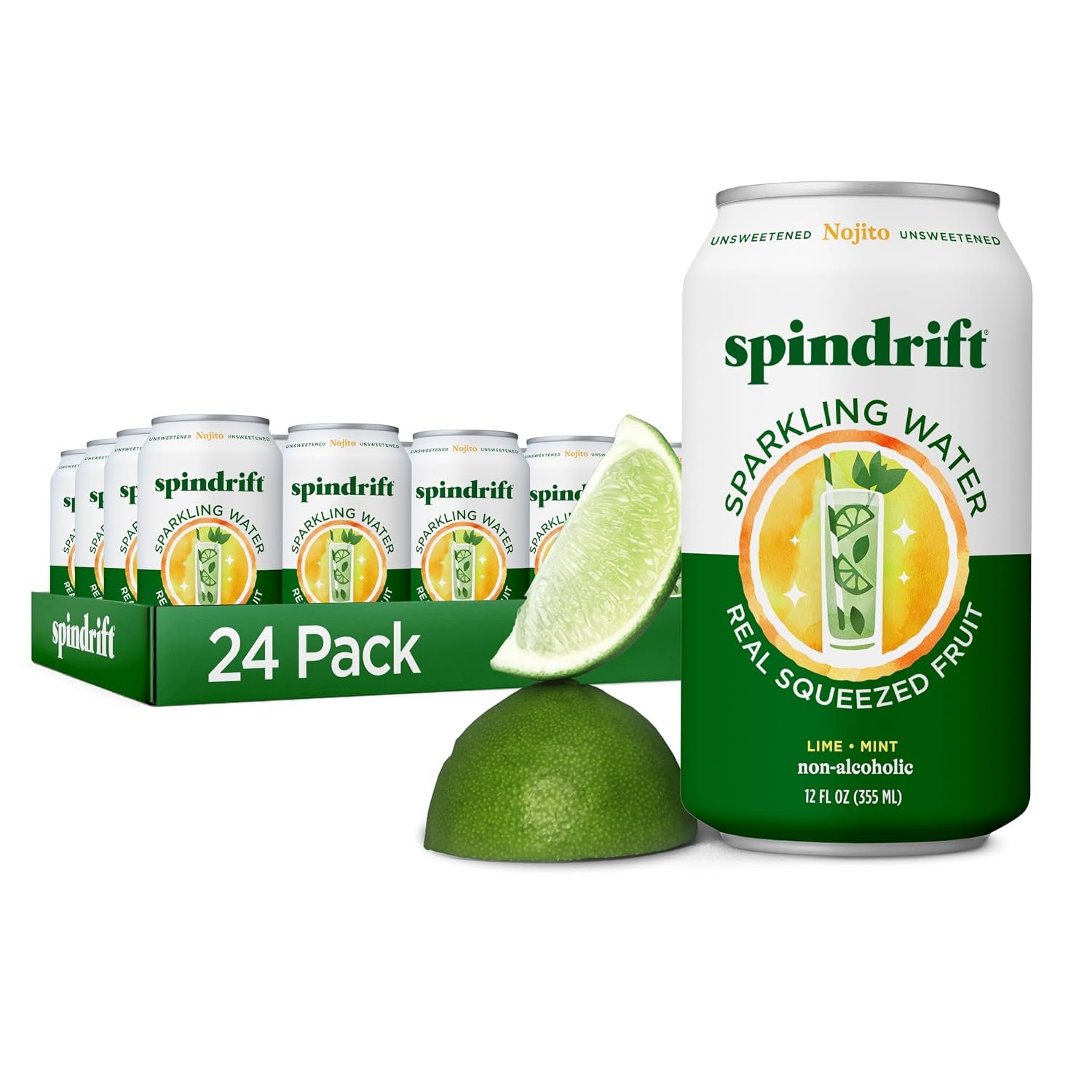 $19 Spindrift Sparkling Water, Nojito Flavored, Made with Real Squeezed Fruit, 12 Fl Oz Cans, Pack of 24 (Only 4 Calories per Can)