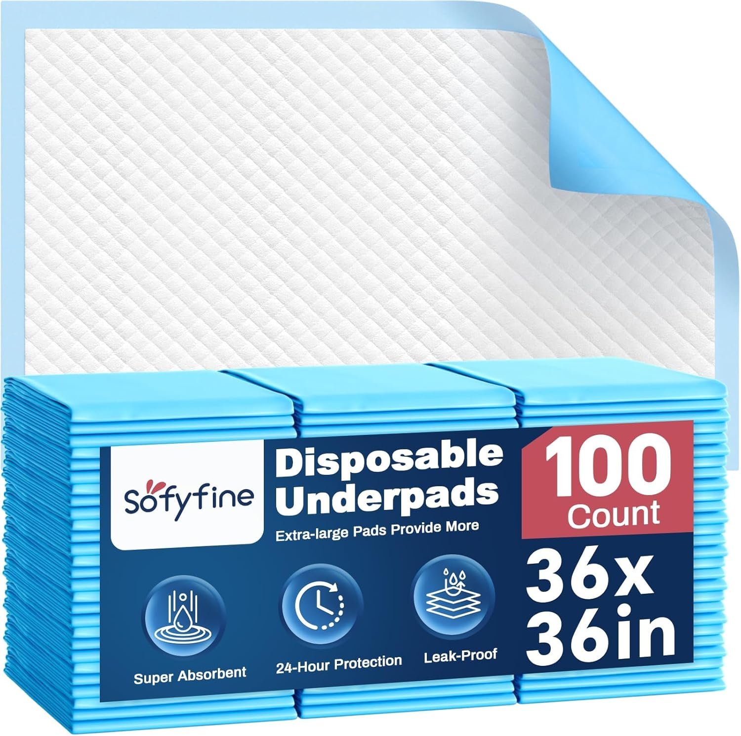 $51 SOFYFINE Extra Large Chucks Pads 36"x36" 100 Count