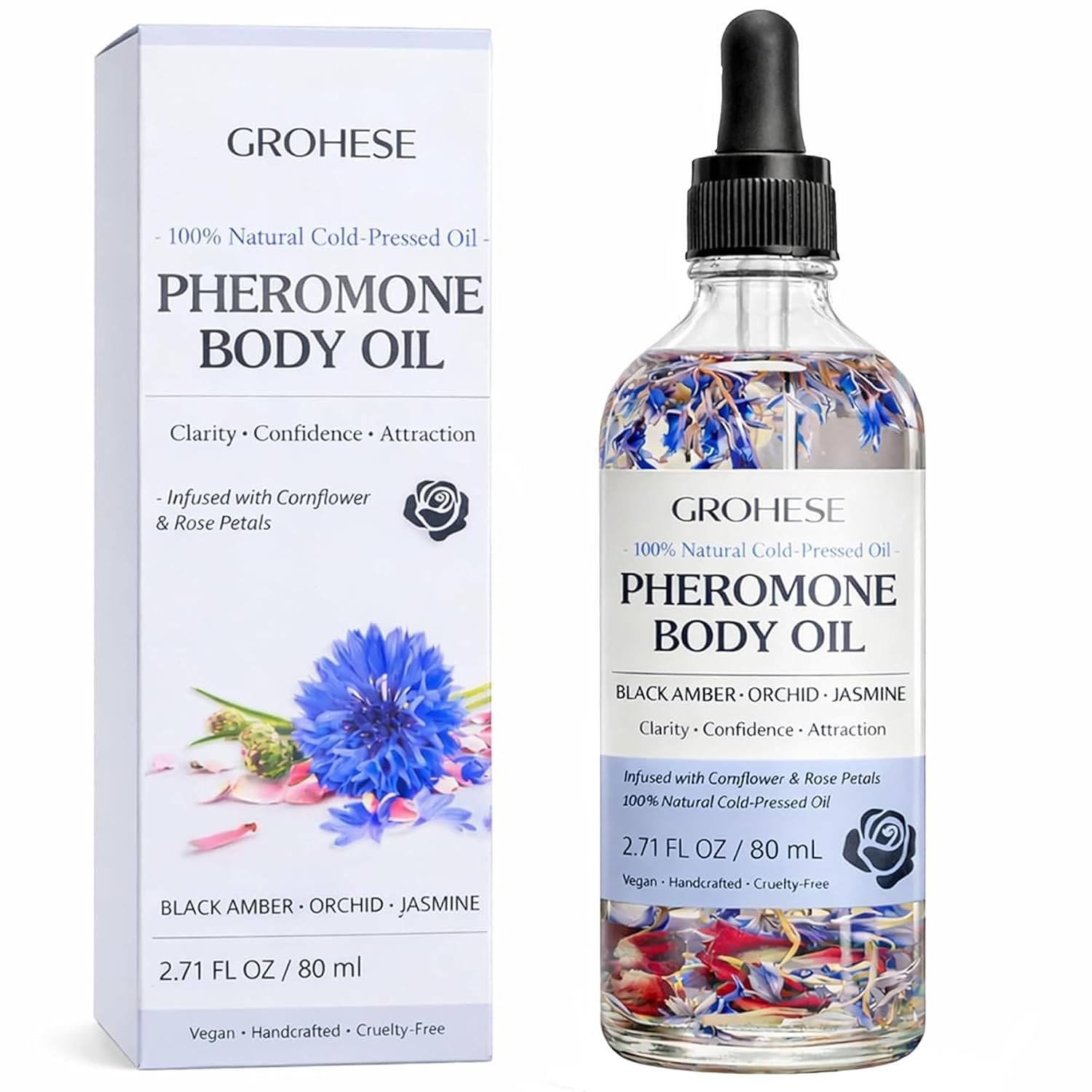 $19 Pheromone Body Oil for Women, Body Oils for Women Scented with Black Amber Orchid & Jasmine Scent, Lightweight Moisturizing Body & Massage Oil, 2.71 fl oz (80 mL)