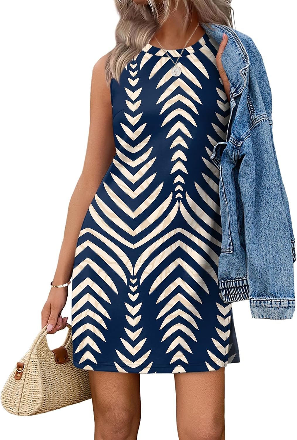 $20 WIHOLL Casual Dresses for Women Crewneck Sleeveless Tank Dress Summer Spring Boho Vacation Clothes