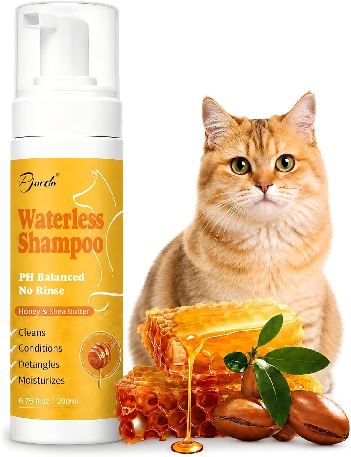 $13 Pjordo Waterless Shampoo for Cat & Dog, Natural Formula Honey & Shea Butter