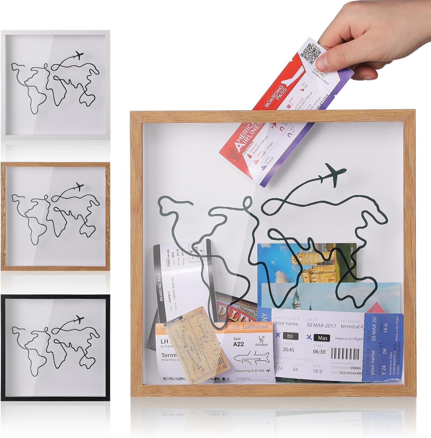 $17 Travel Adventure Archive Shadow Box with Slot,8x8in Brown World Map