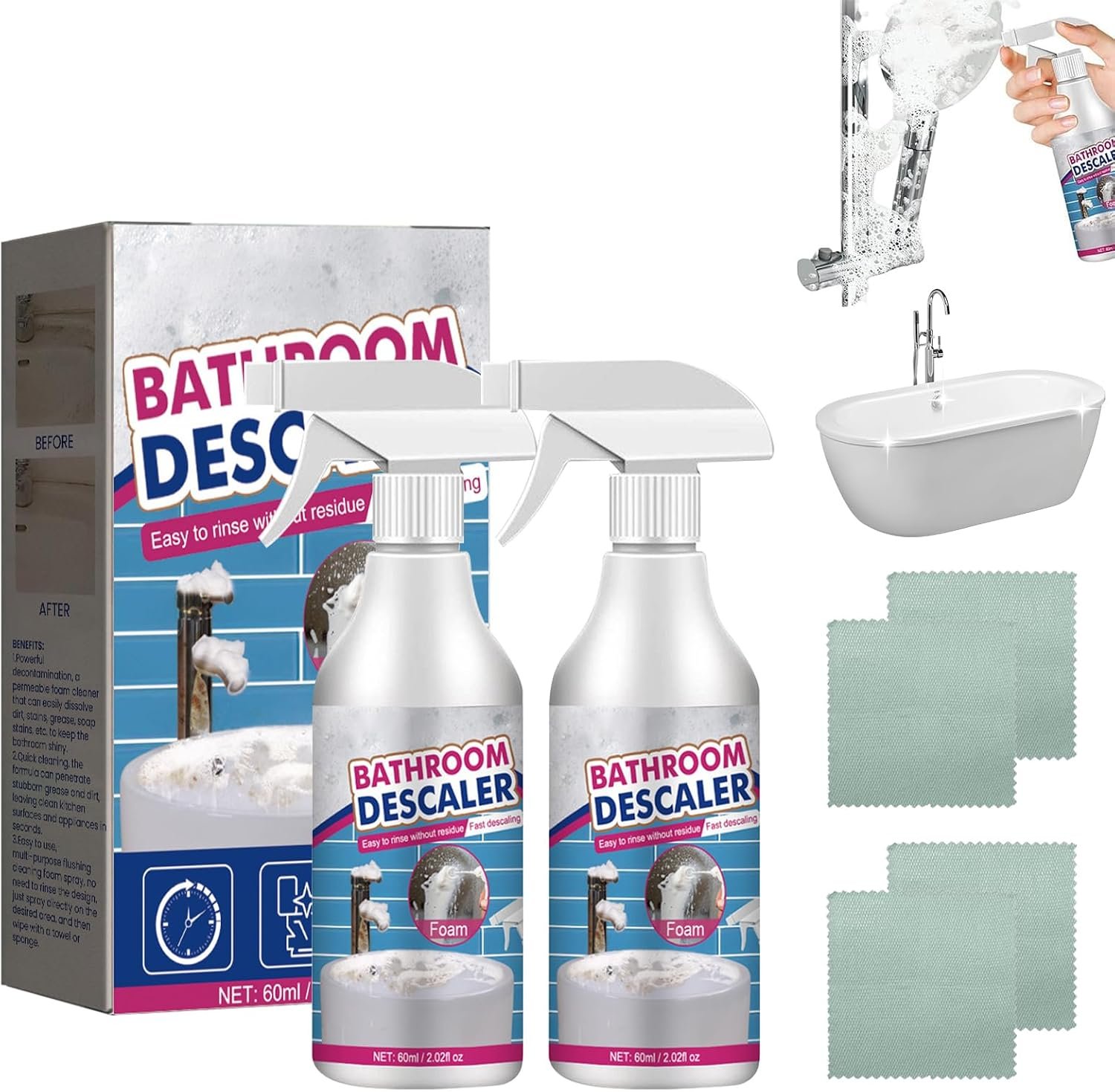 $10 2PCS Stubborn Stains Cleaner, Bathroom Descaler Cleaner, Bathroom Foam Cleaner Spray, All-Purpose Descaler Foam Spray, Stubborn Stains Cleaner,Limescale Cleaner