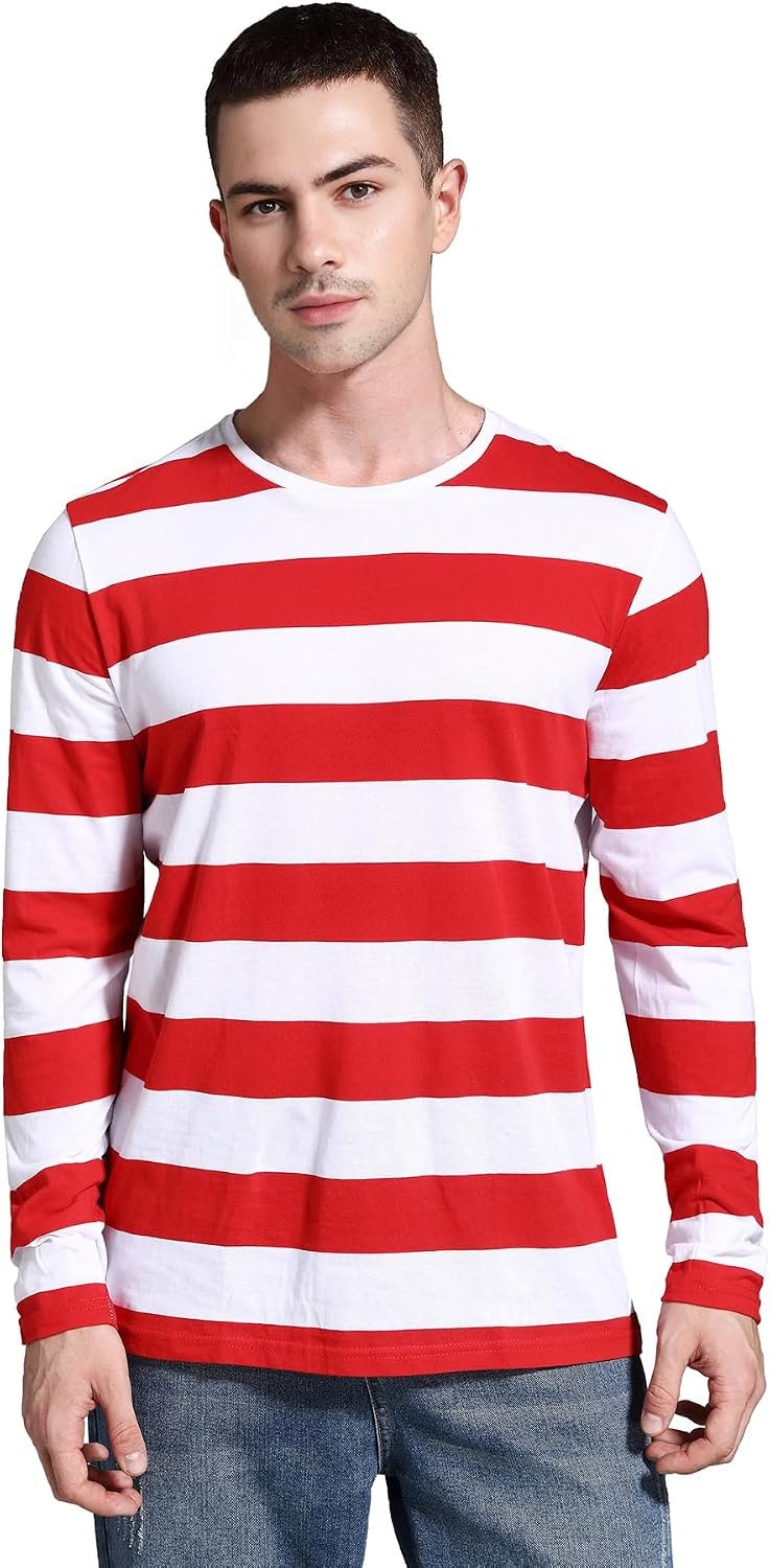 $17 Mens xxl Striped Shirt Wide Stripes Long Sleeve Crew Neck Tees Tops Casual