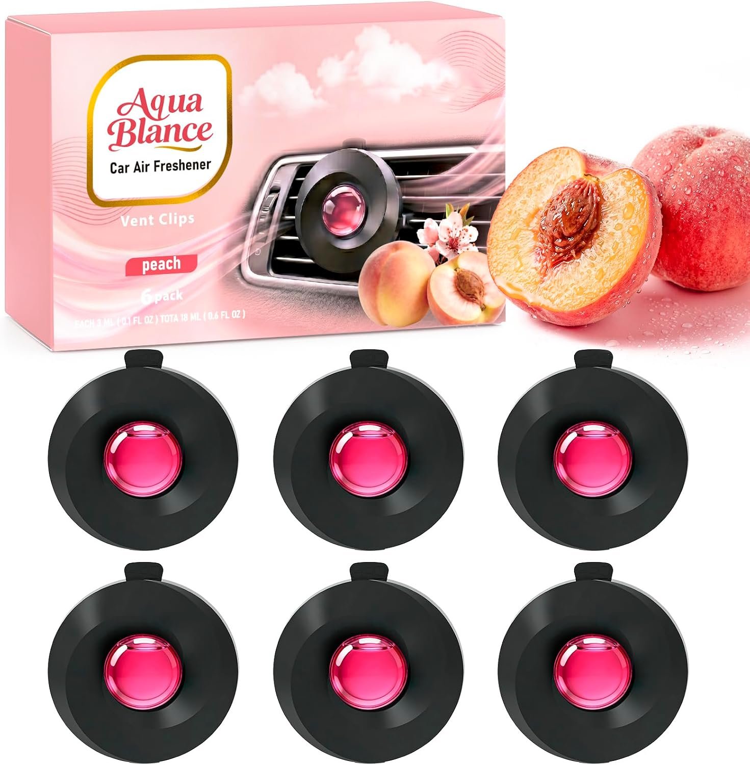 $14 AQUA BLANCE Car Air Freshener Vent Clips, 6 Pack, Peach Scent