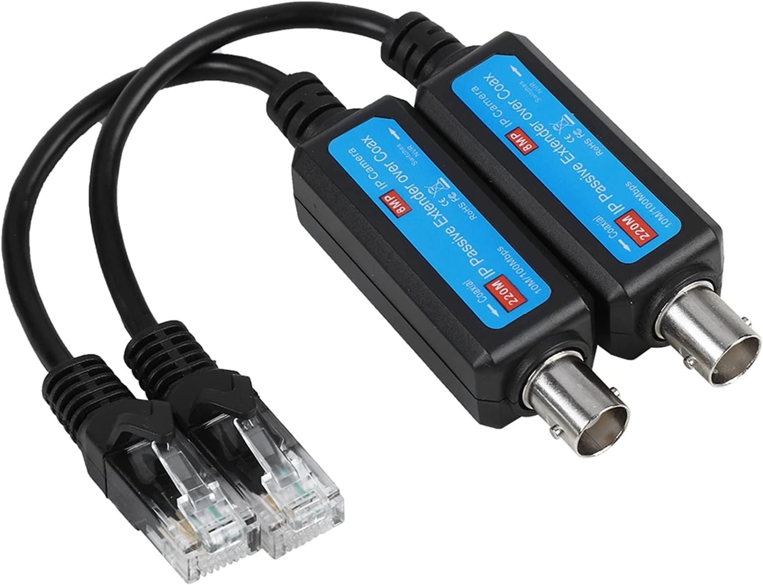 $32 Coax Cable to Ethernet Adapter,1Pair 10/100Mbps 1CH Passive IP Network Coaxial Transmitter Receiver Extender for IP Camera