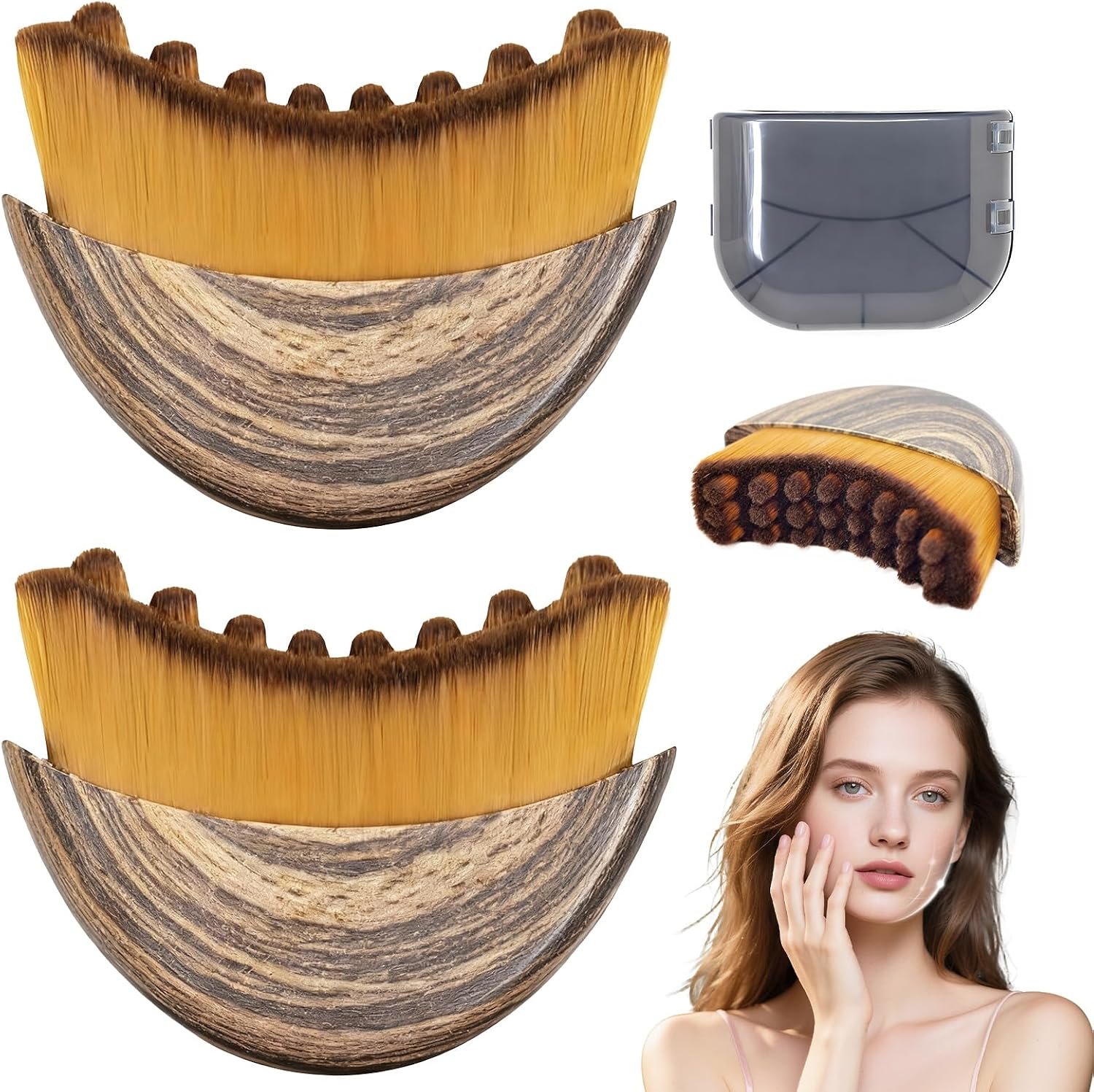 $15 2 PCS Lymphatic Contour Face Brush, Ergonomic Lymphatic Drainage Massager, Natural Makeup Brushes with Gentle Bristles, Hypoallergenic Manual Facial/Body Brush for Sculpting
