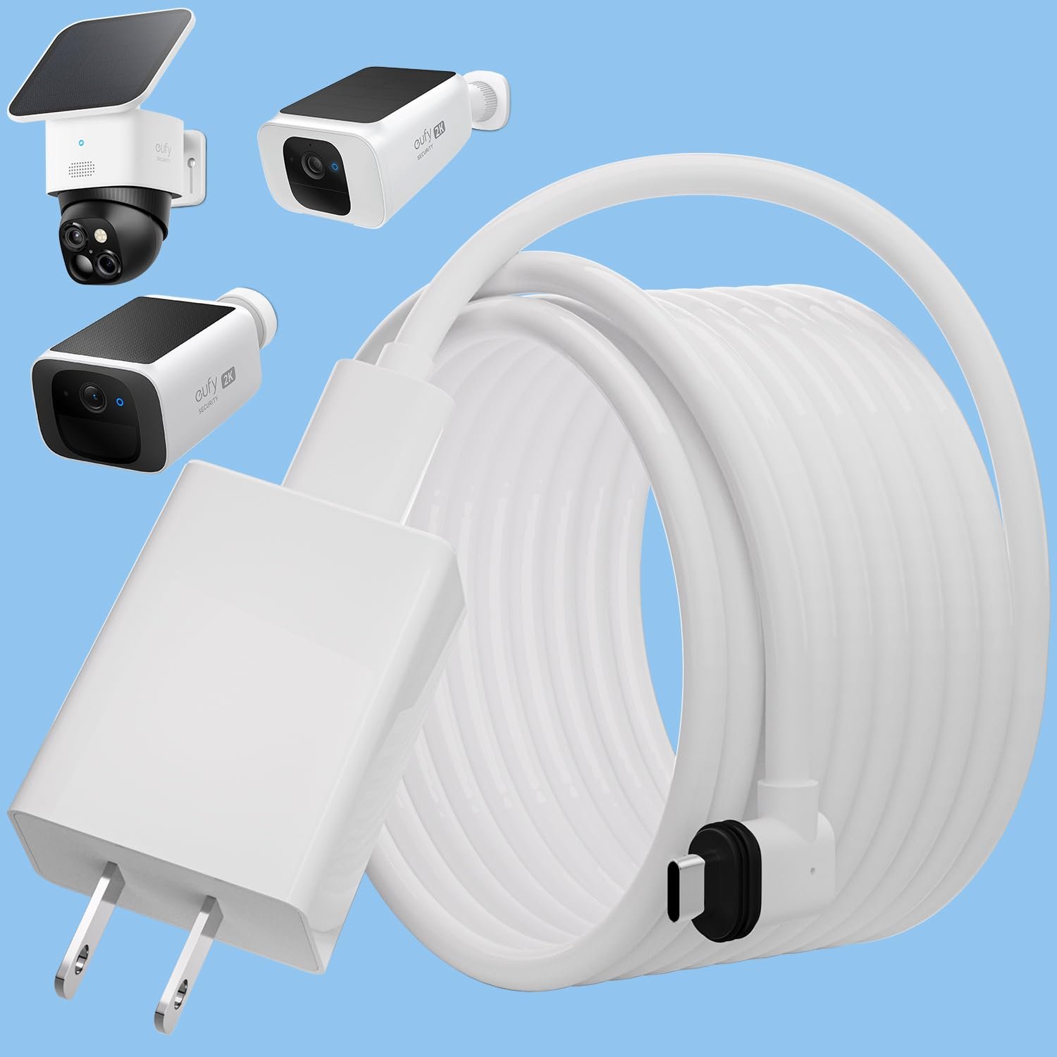 $17 25FT Power Extension Cable for eufy SoloCam S220/SoloCam S340/eufyCam S300 (eufyCam 3C)/eufyCam S3 Pro and SoloCam E30,Weather Resistant Type C Cable Continuously Charging Your Security Cameras