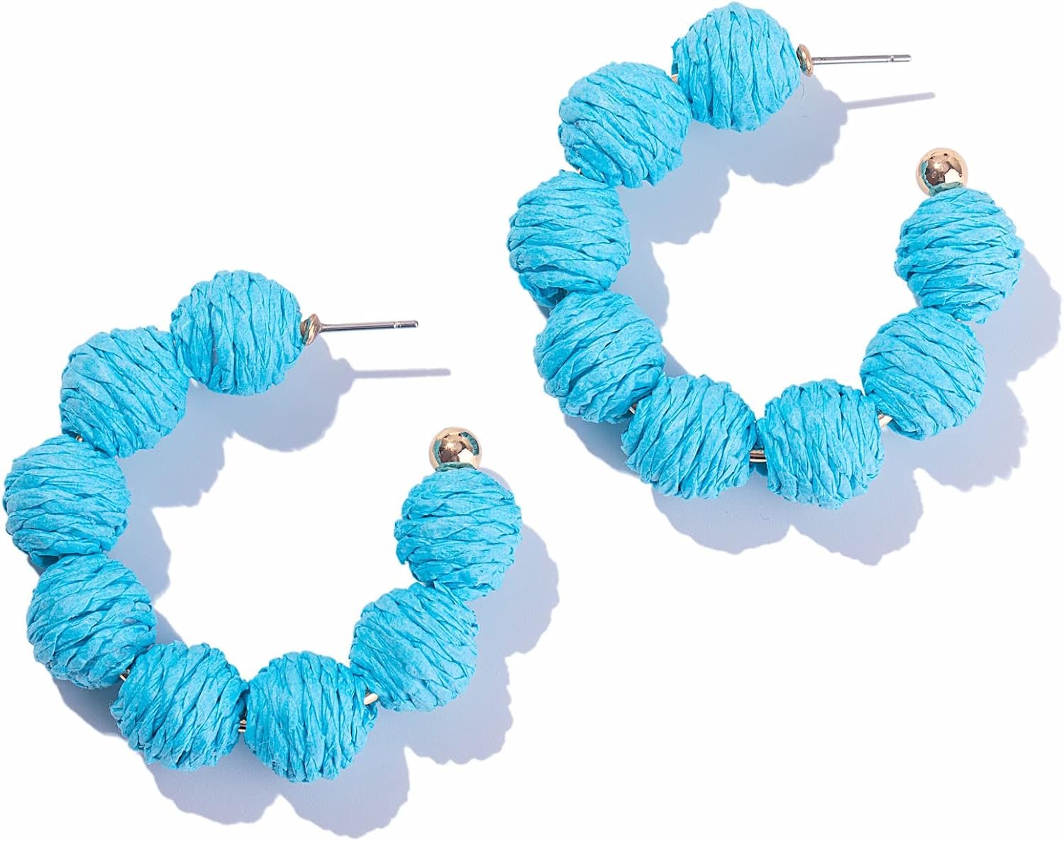$12 Raffia Beaded Hoop Earrings Boho Statement Chunky Fun Summer Beach Jewelry