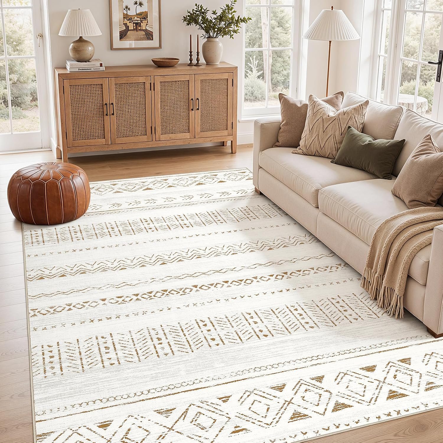 $30 cotiled Boho 5x7 Area Rugs for Living Room: Soft Moroccan Washable Rug