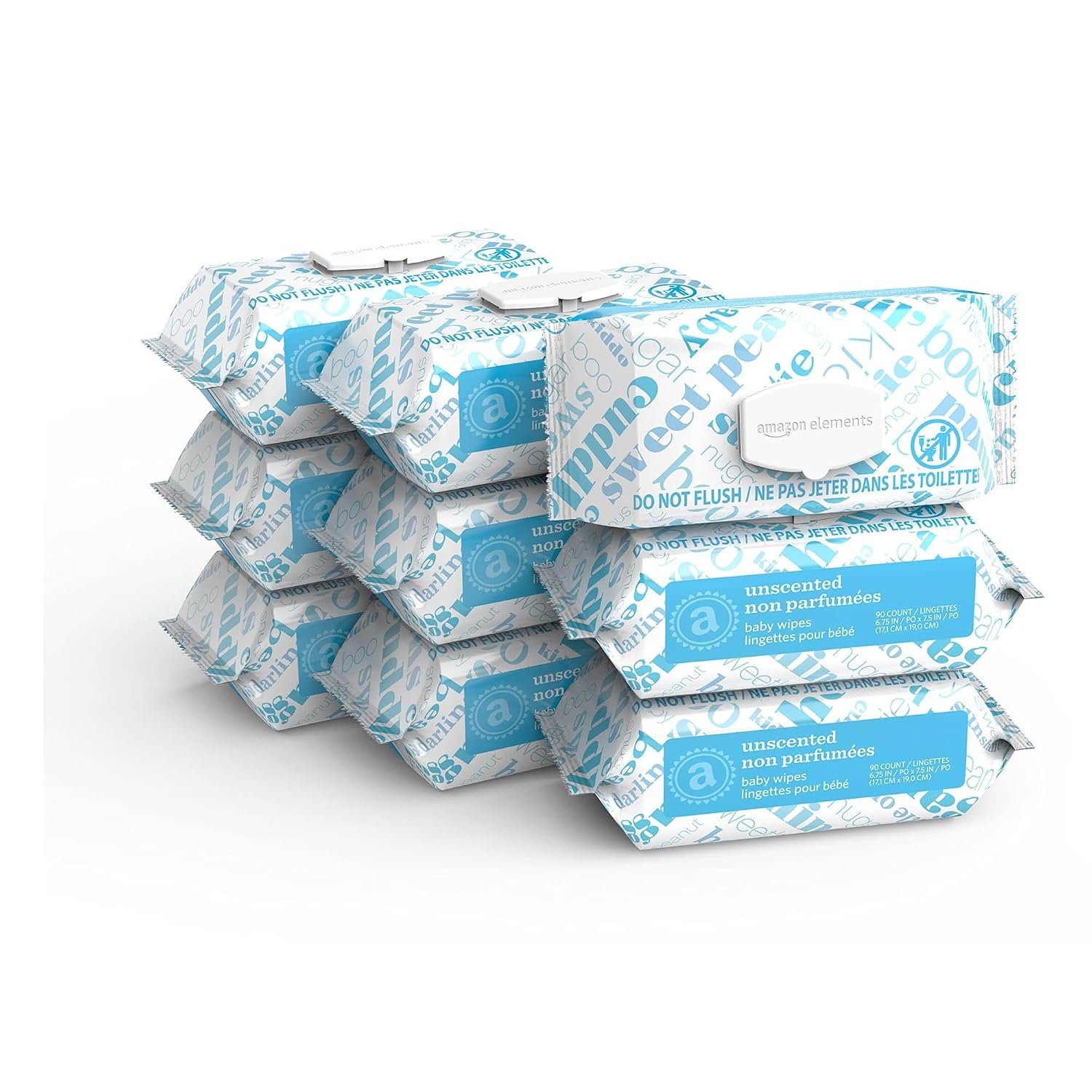 $19 Amazon Elements Baby Wipes, Unscented, Hypoallergenic, Alcohol-Free, With Aloe and Vitamin E, 810 Count, Flip-Top Packs