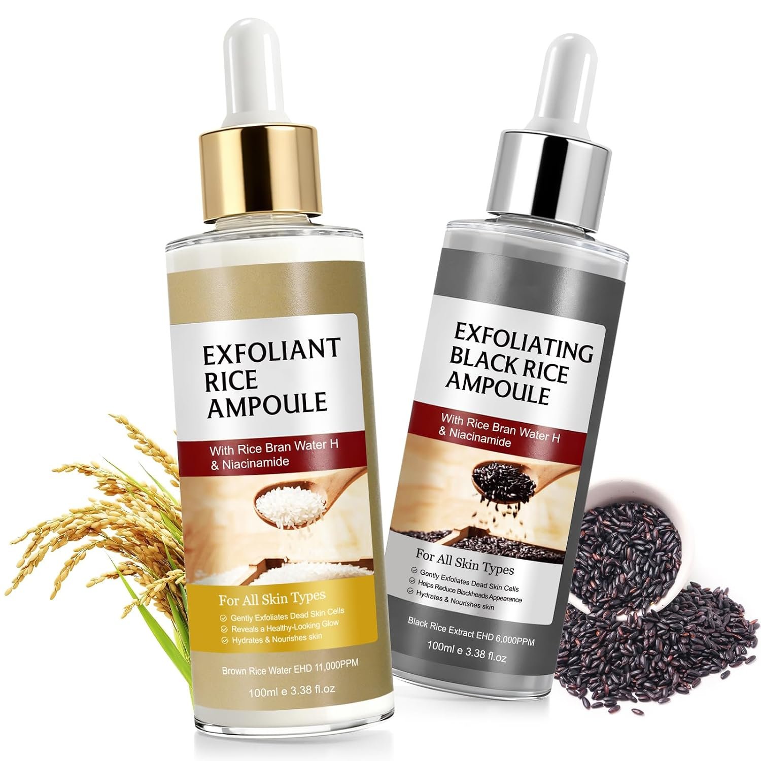 $16 Black Rice Exfoliant+Rice Ampoule Exfoliant,Exfoliating Face Scrub & Body Scrub Dead Skin Cells Blackheads Remover For All Skin Types Korean Skin Care 100ml