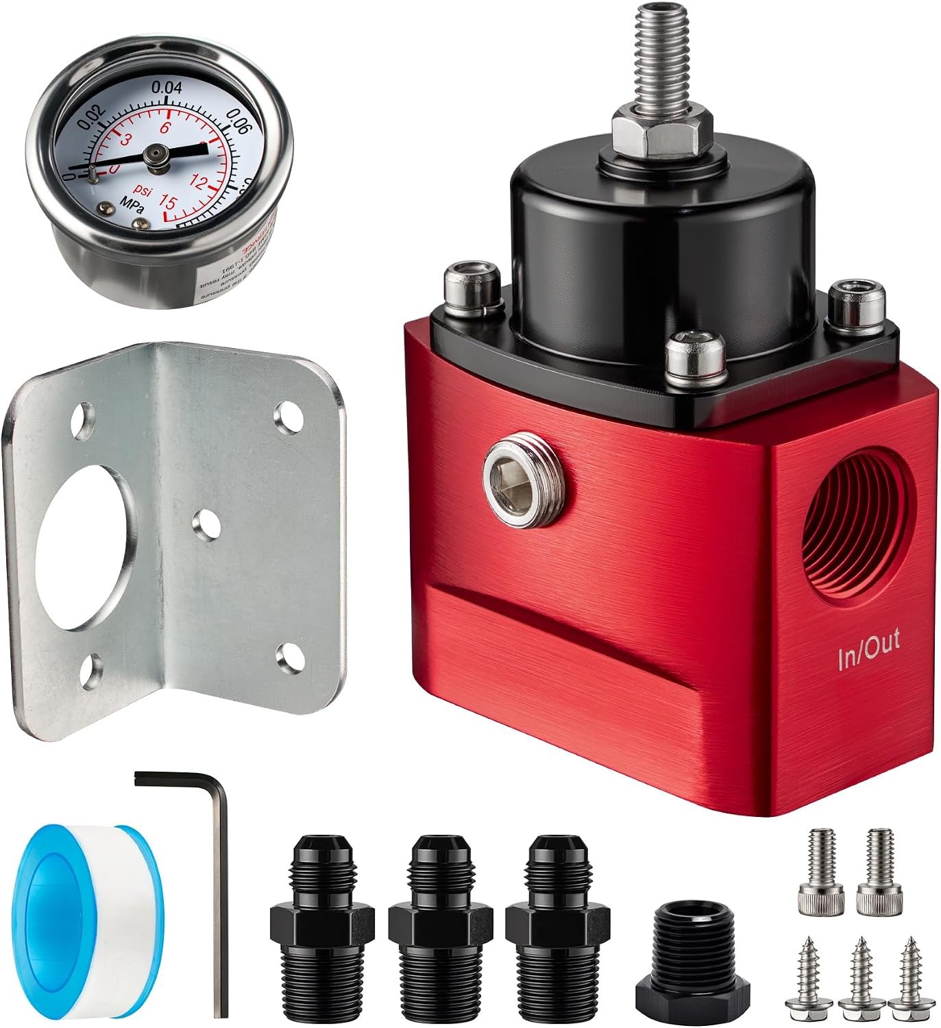 $70 EVIL ENERGY Fuel Pressure Regulator Carburetor 4.5-9 PSI, 3/8" NPT with Gauge, Bypass Return Fuel Regulator for Carburetor, Red