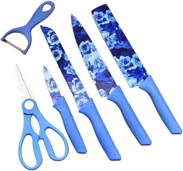 $20 Purple Knife Set 6 Piece Kitchen Tool With Peeler Scissors Sharp Blade Non Slip Handle For Vegetable Fruit Meat Cutting Home Kitchen Cooking Utensil Perfect Holiday Gifts