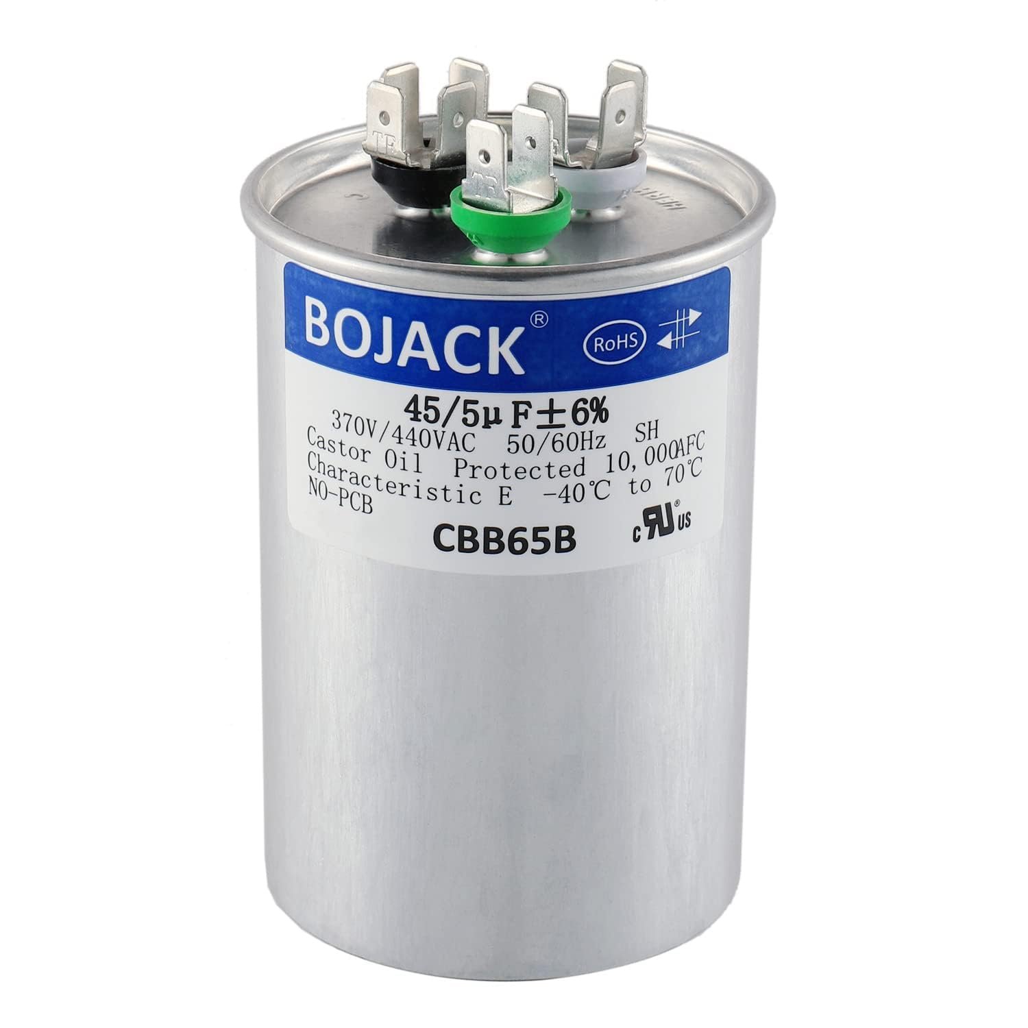 $22 BOJACK 45+5 uF 45/5 MFD 6% 370V/440VAC CBB65 Dual Run Circular Start Capacitor for AC Motor Run or Fan Start or Condenser Straight
