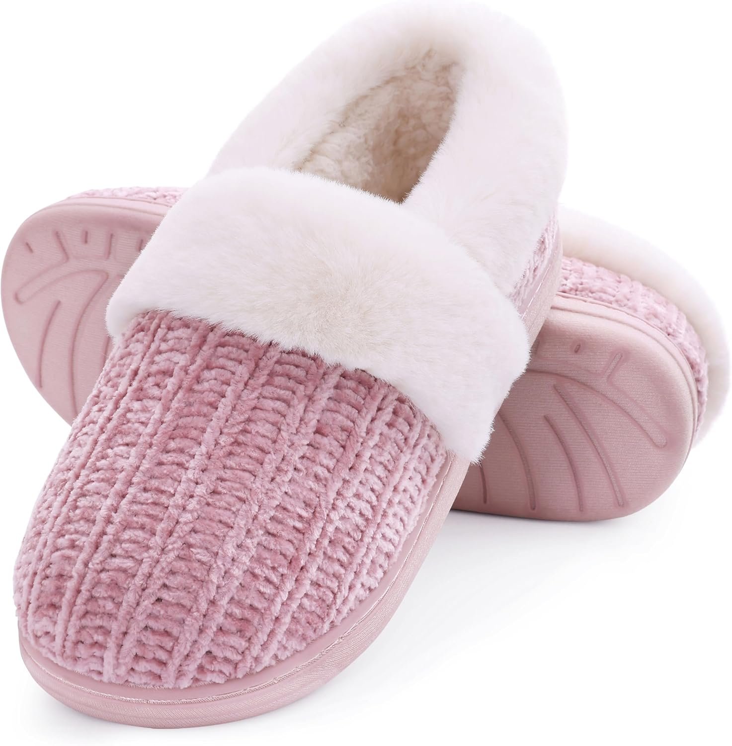 $18 Evshine Fuzzy sz 6 Memory Foam Slippers for Women Closed Back Knit House Shoes